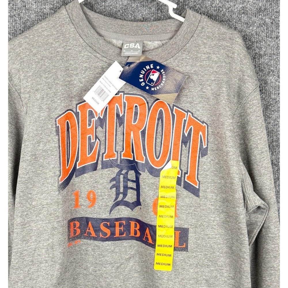 CSA MLB Detroit Tigers Baseball Sweatshirt Mens Medium Gray Crewneck Fleece NWT